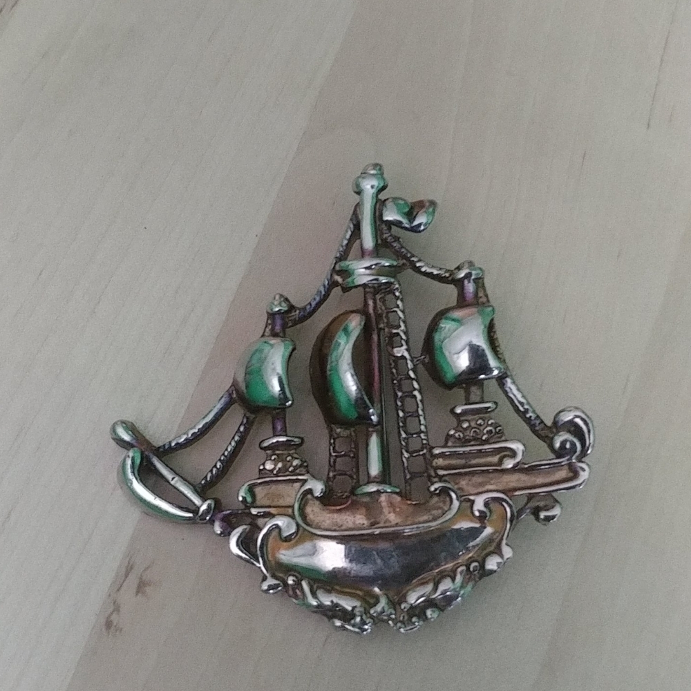 Vintage Silver Ship Pin